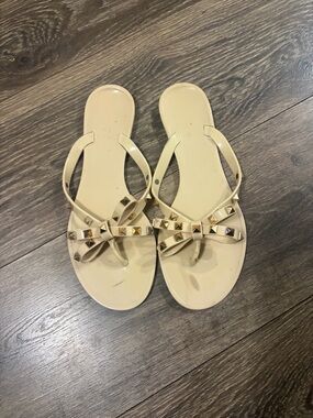 Women’s Beige Studded Bow Jelly Sandals